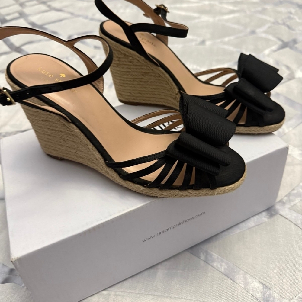 Black Wedge Sandals with Bow Detail